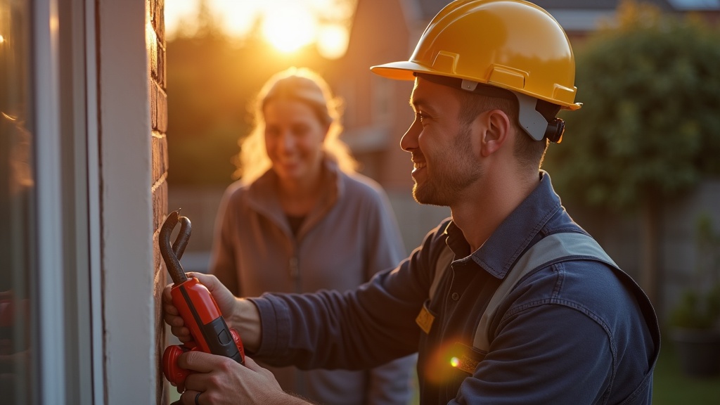 Professional tradesperson in branded van on a residential street