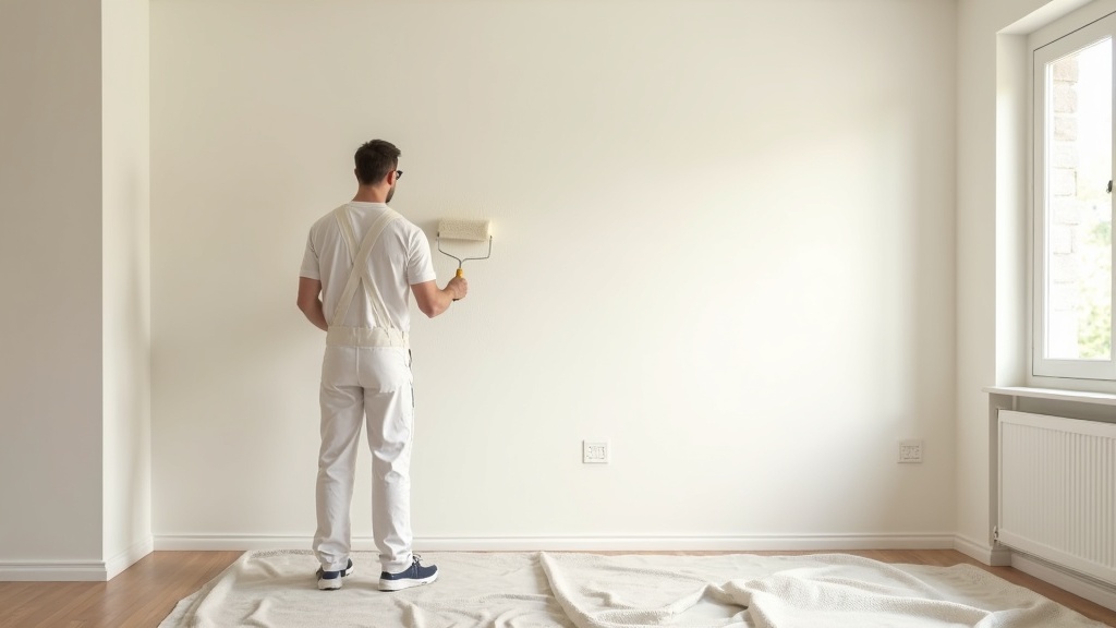 Professional decorator painting a living room